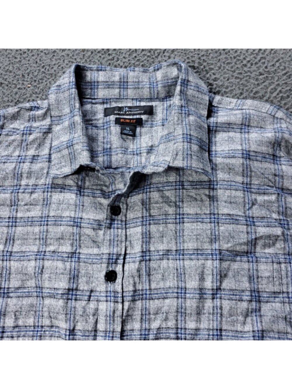 Marc Anthony Shirt Mens XL Extra Large Slim Fit Gray Button Long Sleeve Plaid